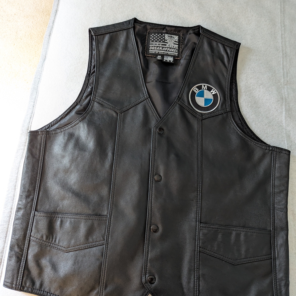 BMW Black Leather Vest with B M W Logo On